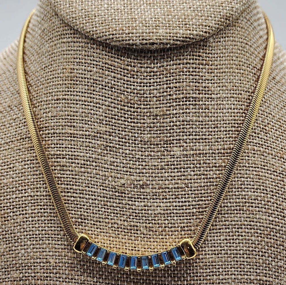 Vintage Christian Dior Gold Plated With Blue Crystal Choker Necklace - Picture 2 of 7